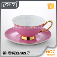 Pink taza de café de China de hueso y platillo conjunto con conjunto de belleza de calcomanía